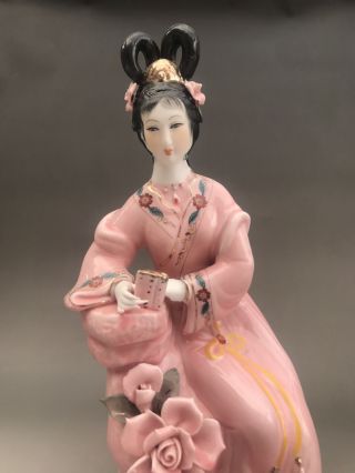 Chinese Hand make Enamel color porcelain Play the flute beauty girl statue N001 2