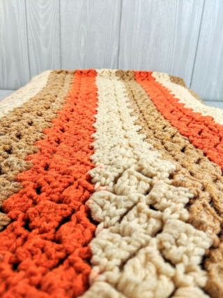 Vintage Afghan Blanket Crochet Ripple Retro 70s Brown Orange Handmade 70 " X 66 "