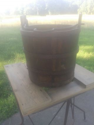 Rare Antique Wooden Well Water Bucket - Handmade & Heavy -