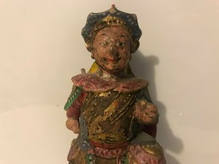 Old Antique Chinese Hand Carved & Gilt Painted Warrior Wooden Figure 8 1/4 