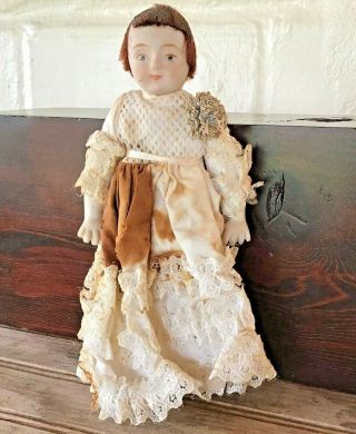 Vintage Shackman Doll W/bisque Porcelain Head/hands/feet,  Wood Legs 7 1/2 " Japan