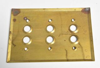 VINTAGE BRASS 3 GANG PUSH BUTTON SWITCH PLATE 3 3