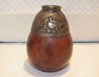 Antique Mate Cup Tea Cup Gourd With Hand Tooled Silver Top