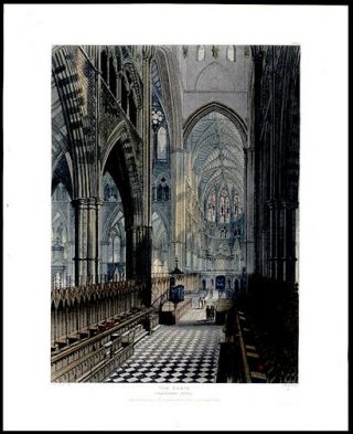 1812 Rudolph Ackermann Aquatint Engraving The Choir At Westminster Abbey London
