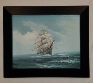 Vintage Oil Painting On Canvas Signed Jackson Seascape Sail Clipper Ship At Sea