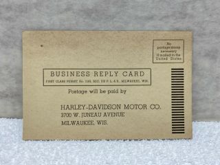 Vintage Harley Davidson Motorcycle Registration Card Rare Blank