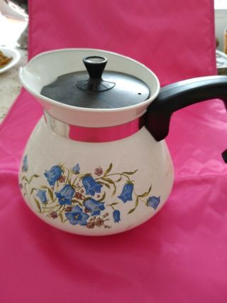 Rare Eu Corning Ware Canterbury Blue Bells Flower 6 Cup Coffee Tea Pot W Lid
