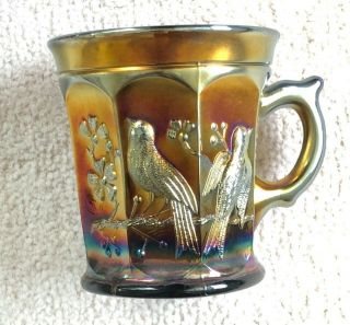 Antique Northwood Blue Singing Birds Pattern Carnival Glass Mug
