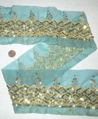 Vintage Antique Border Sari Trim Lace Rare Old 2 Ft Sequins Craft Beauty N1