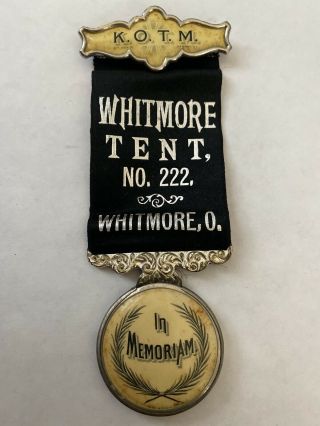 Antique Knights Of The Maccabees Ribbon And Pin Back Whitmore,  Ohio Tent No.  222