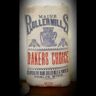 Antique Flour Sack 49 Lbs.  Maine Rollermills Bakers Choice Phelps Minnesota Rare