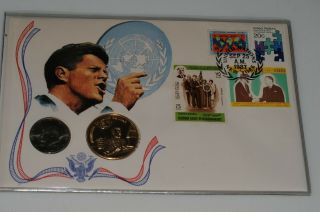 Legacy Of J.  F.  K 1982 Unc 50c (rare) Coin And Un Stamps