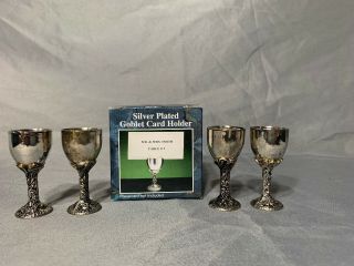 Rare Set Of 4 2” Lavie Silver Plated Goblet Card Holders