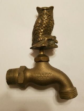 Vintage Architectural Salvage Brass Bird Owl Water Faucet Garden Hose Spigot