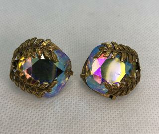 Vintage Midcentyury Screw/clip Earings Rare 1” Large Prongset Crystal By Vendome