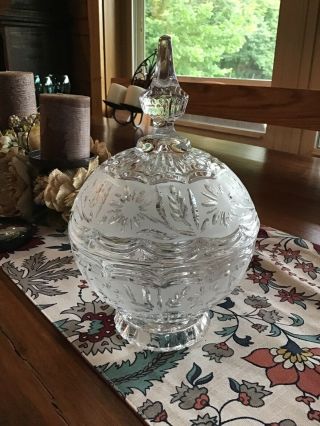Vintage Clear Flower Cut Crystal - Glass Candy Dish With Lid