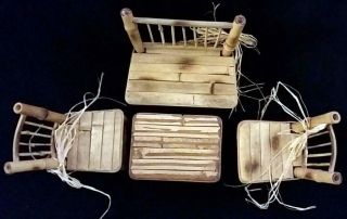 Doll Bamboo Furniture Wood Tiki Lounge Patio Mid Century Modern 4 Piece Set