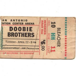 The Doobie Brothers Concert Ticket Stub San Antonio 4/22/75 Stampede Tour Rare