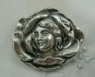 Antique Vintage Art Nouveau Sterling Silver Gibson Girl Figural Woman Pin Brooch