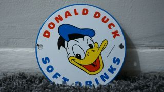 Vintage Donald Duck Soft Drinks Porcelain Sign Metal Service Station Rare Soda