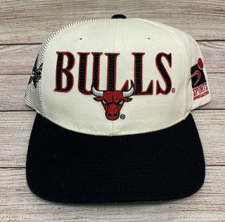Rare Vintage 90s Chicago Bulls Laser Sports Specialties Wool Snapback Hat Script