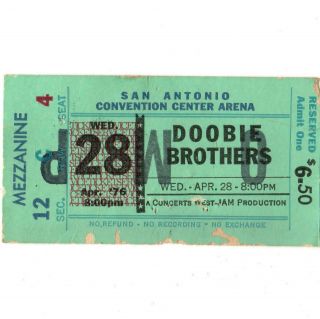 The Doobie Brothers & Dr Hook Concert Ticket Stub San Antonio Texas 4/28/76 Rare