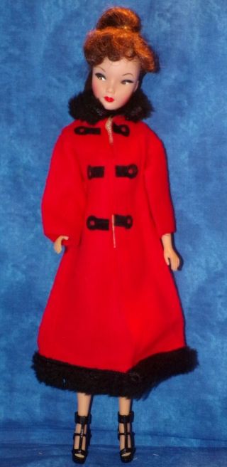 Vintage Barbie Clone Hk Totsy Shillman Red Black Faux Fur Maxi Coat Fabulous