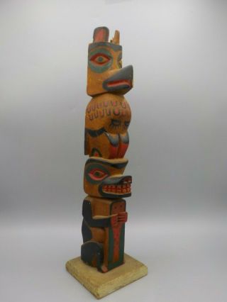Antique Pechanga Lusen Indian Totem Pole Carved Wood Painted 15 "