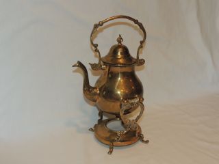 Antique Brass Teapot Kettle With Burner Stand - Ornate And Decorative -