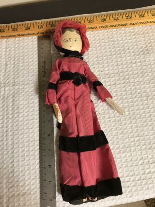 Vintage Folk Art Hand Made Wooden Doll With Cloth Outfit