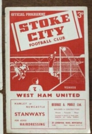 1953 - 54 Stoke City V West Ham Utd 29 Aug 2nd Div Programme Rare