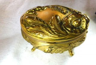 Antique Art Nouveau Floral Gold Jewelry Casket / Trinket Box Benedict