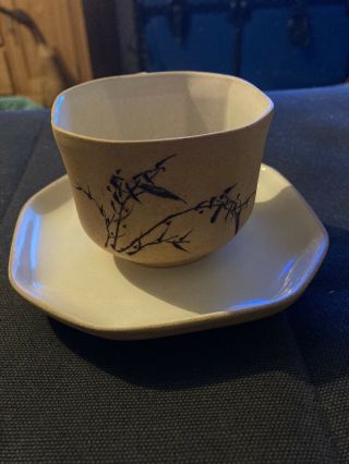 Rare Unusual C1920? Chinese Yixing Zisha Oriental Cup And Saucer
