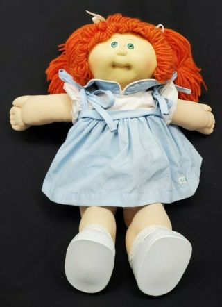 Vintage/rare Cabbage Patch Kids Doll Red Hair/green Eyes Blue Outfit Signed 1985