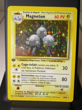 French Pokémon Tcg Base Set 1st Edition Holofoil Rare Magneton 9/102 Card - Ex