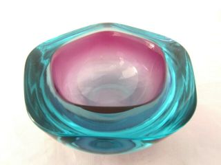 Murano Flavio Poli Sommerso Purple & Sapphire,  Ice Blue Glass Geode Bowl Rare
