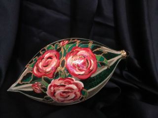 Rare Retired Christopher Radko Striped Fantasia Roses Christmas Ornament 7.  5 " H