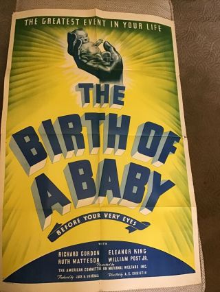 Vintage Movie Poster The Birth Of A Baby 1938 Theater Rare