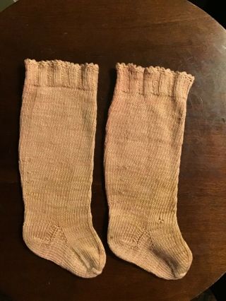 Antique German French Pink Rose Colored Doll Socks