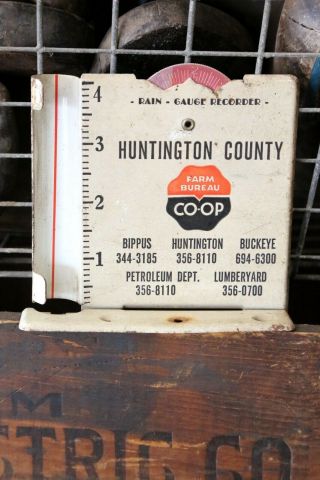 Vintage Advertising Rain Gauge Farm Bureau Coop Huntington,  In Metal Sign Old