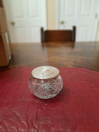Antique Cut Glass Dresser Box With Sterling Silver Lid