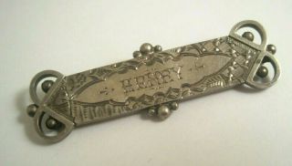 Antique Vintage Victorian English Sterling Silver Etched Bar Pin 