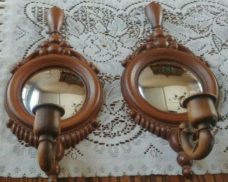 Vintage Sexton Set Of 2 Gold Mirror Candle Wall Sconce Painted Metal Mid Century