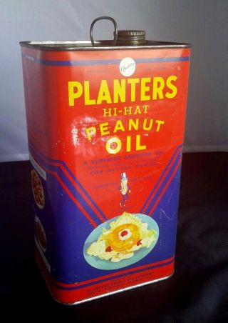 Rare 1940s Planters Hi - Hat Peanut Oil Gallon Metal Can Mr.  Peanut Empty Usa