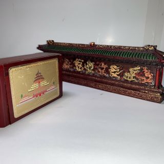 Antique Chinese Hand Carved Mahogany Wood Dragon W/ Wooden Stash Box