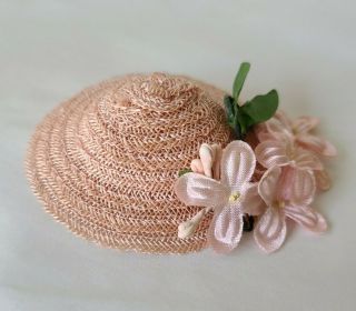 Vintage 1950s Doll Hat Fits Cissette Madame Alexander Woven Sunhat With Flowers