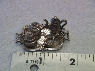 Dollhouse Miniature Silver Plated 6 piece Tea Set With Tray Vintage 1:12 scale 2