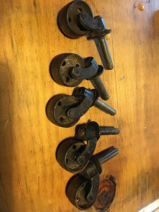 Antique Vintage Industrial Set Of 5 Cast Iron 1 1/8” Caster Wheels