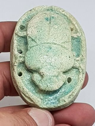Large Rare Ancient Egyptian Stone Faience Scarab Seal 55.  9 Gr 72 Mm
