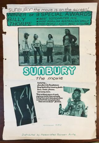 Sunbury The Movie Promo Poster Australia 1972 Rare Oz Billy Thorpe